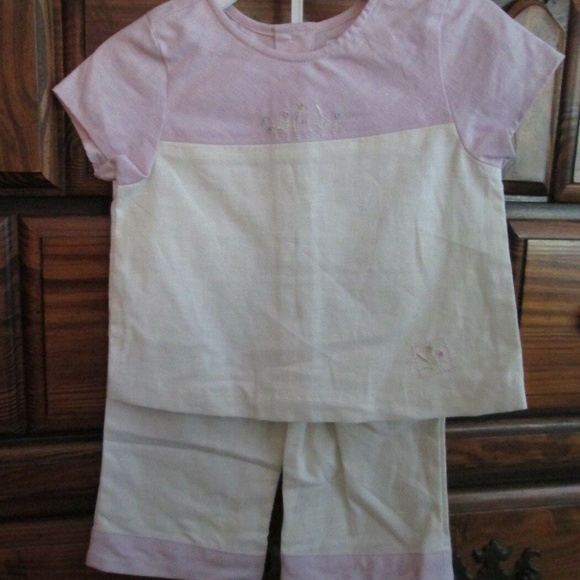 Girls 2pc Ivory/Lilac Embroidered Top/Pants Set - Picture 1 of 7